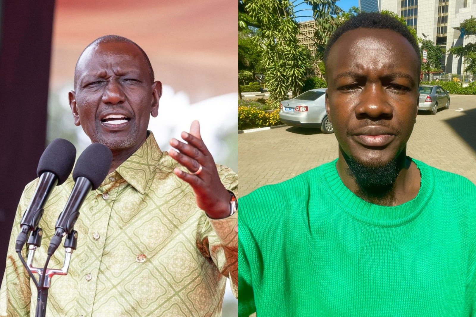 Collage photo of President William Ruto and Allans Ademba.